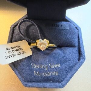 Sterling Silver Heart Moissanite Ring in Gold Tone - Size 7
